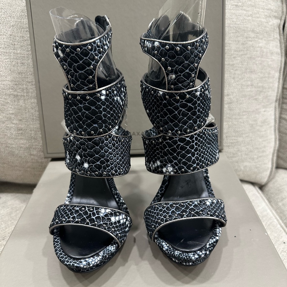 BCBG MAX AZRIA Ma Freeda Snake Suede Zip-Up Sandals in Size 7.5M